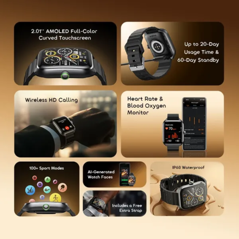 Oraimo Watch Nova 2 2.01 inch AMOLED IP68 Curved Smart Watch (OSW-814)