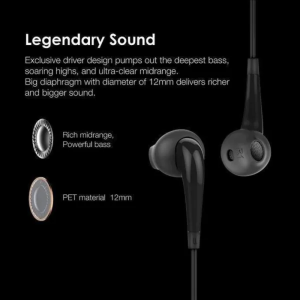 Oraimo Halo 2S Half In-Ear Wired Headphones Black (OEP-E21P) | With Official Six Months Brand Warranty | Authentico.pk